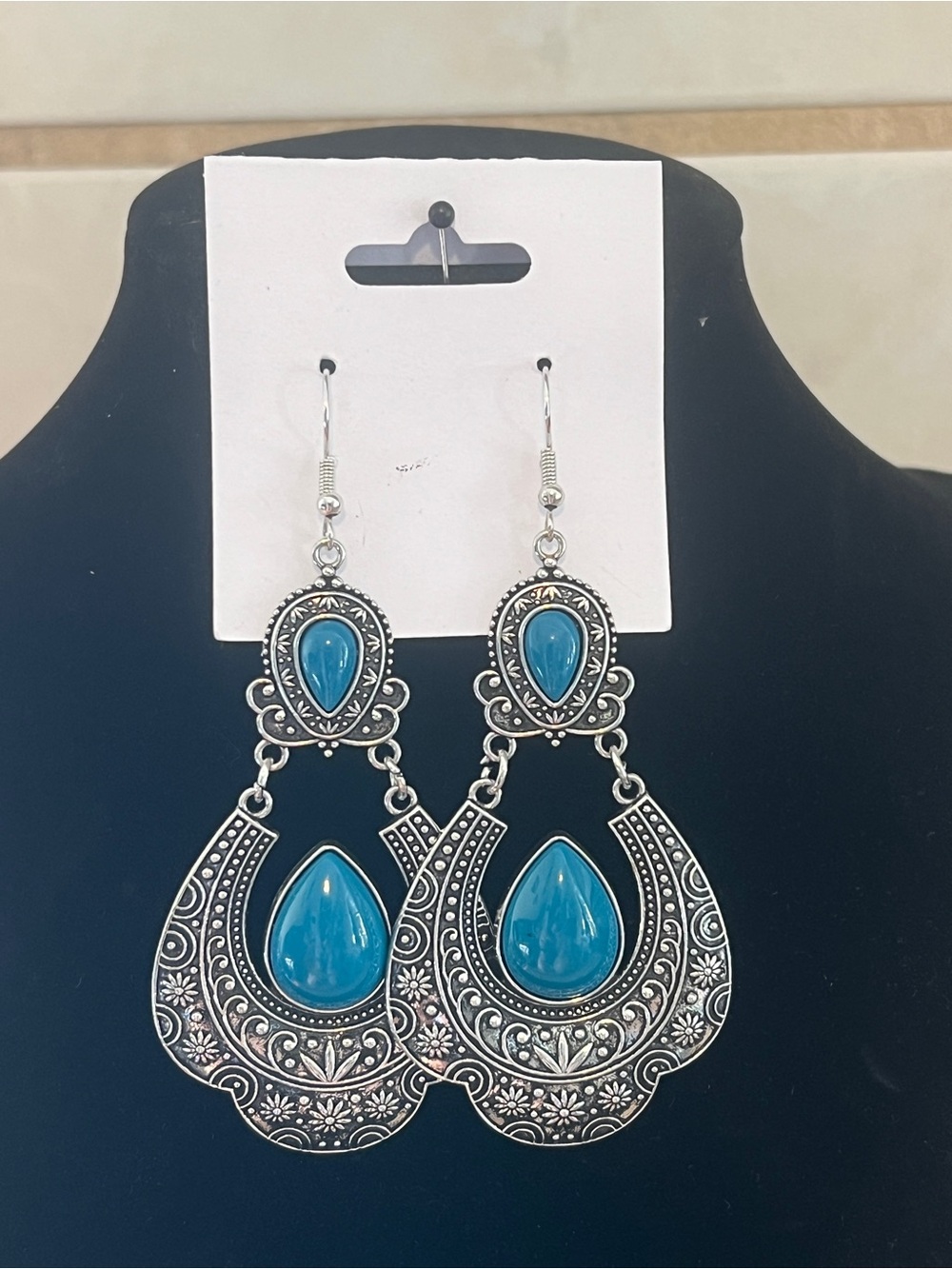 Paparazzi Silver-Tone Filigree Dangle Earrings with Blue Stones
